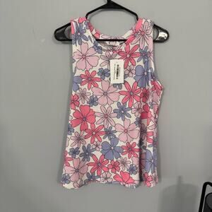 NWT BOMBOM Boutique Retro Floral Sleeveless Tank Top Pink Purple Size Medium